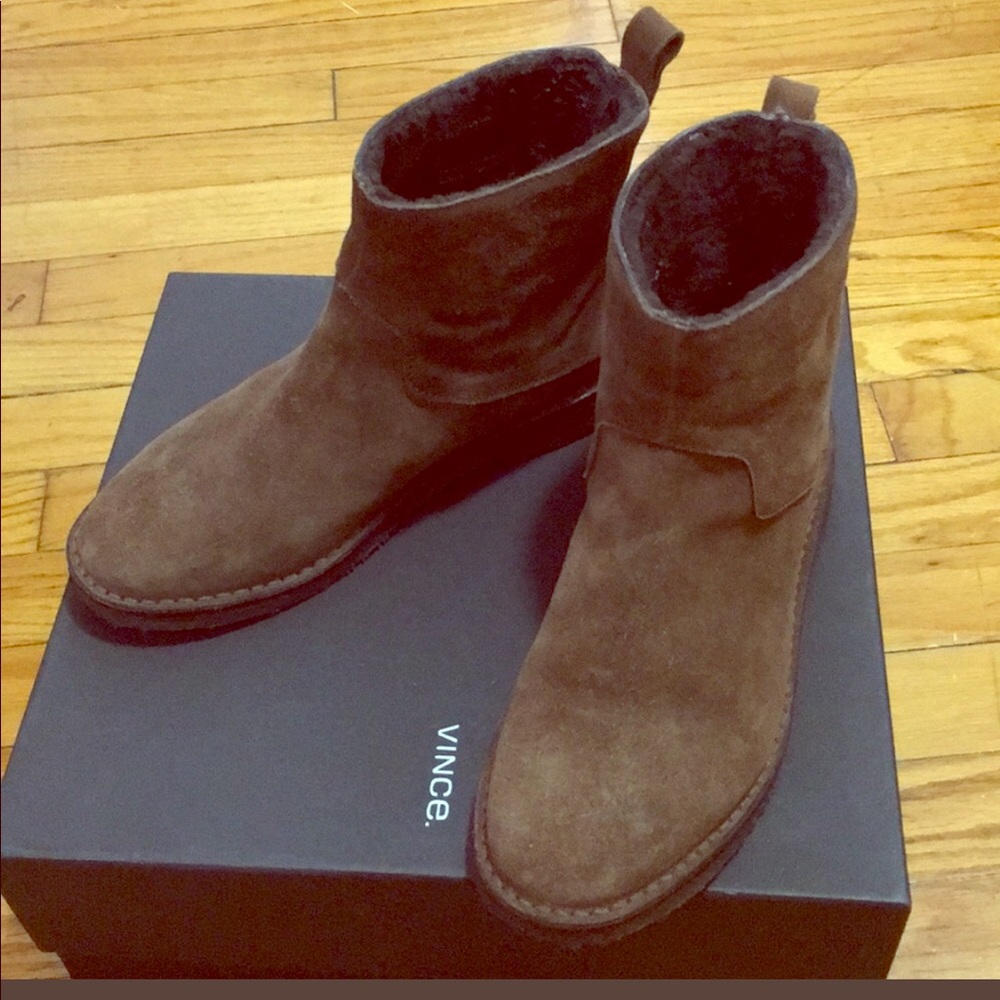 Vince Shearling Lined Sued Ankle Boots